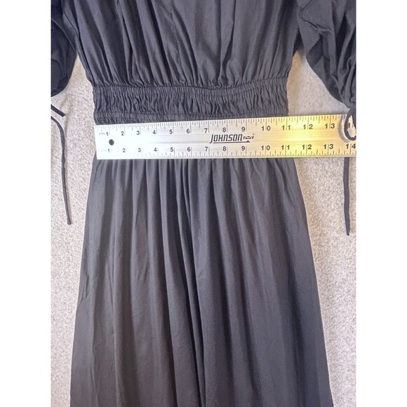 LOFT Maxi Dress Women's XXS Black V-Neck Ruche Pleated A-Line Puff Sleeve - Picture 7 of 11